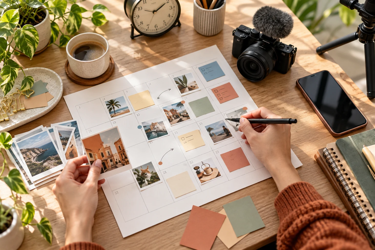A video content calendar with scheduled publishing dates and production tools