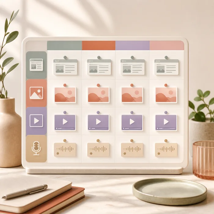 Website, social, video, and podcast content organized in one calendar