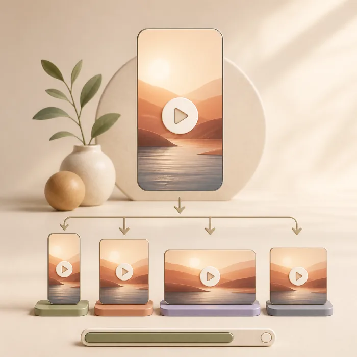 A source video adapted into multiple publishing formats