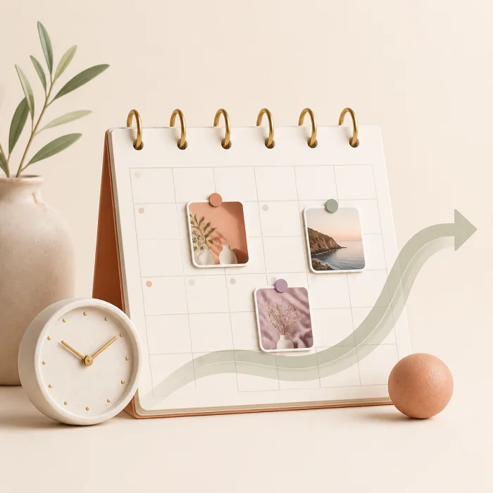 Content cards arranged on a publishing calendar